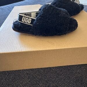 UGG Black Fluffy Slippers